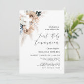 pampas floral cross first holy communie kaart (Staand voorkant)