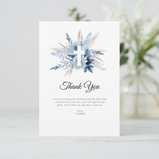 Pampas Floral Eerste Communie Dankjewel Kaart (Staand voorkant)