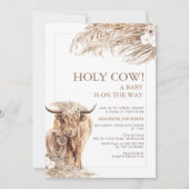 Pampas Floral Highland Koe Calf Baby shower Kaart (Voorkant)