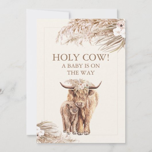 Pampas Floral Highland Koe Calf Baby shower Kaart (Achterkant)