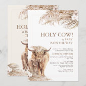 Pampas Floral Highland Koe Calf Baby shower Kaart (Voorkant / Achterkant)