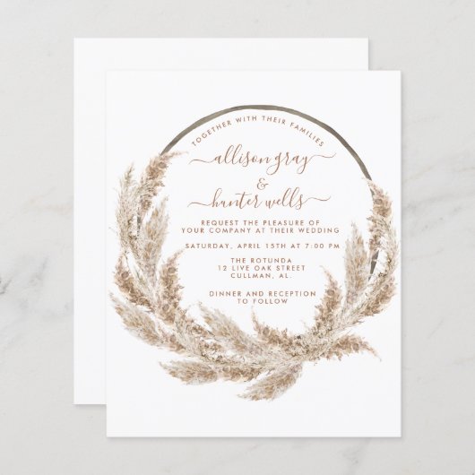 Pampas Floral Wedding Invitation (Voorkant / Achterkant)