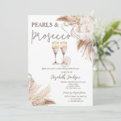 Pampas Flowers Parels Prosecco Vrijgezellenfeest Kaart (Staand voorkant)