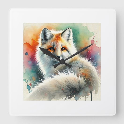 Pampas fox 091024AREF135 - Watercolor Vierkante Klok (Voorkant)