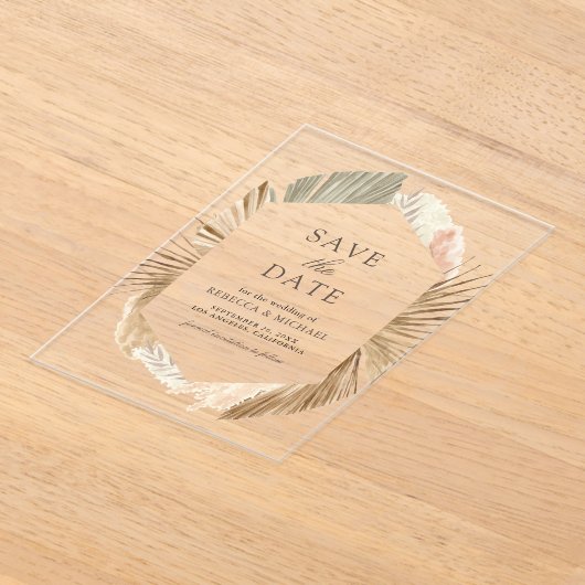Pampas Gedroogde Palm Bladeren Huwelijk Save the D Acryl Uitnodigingen (Laagn)