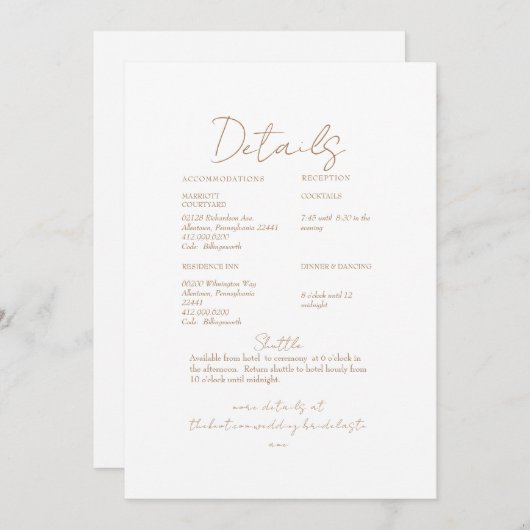 Pampas Gouden Tekst Trouwdetail Kaart (Voorkant / Achterkant)