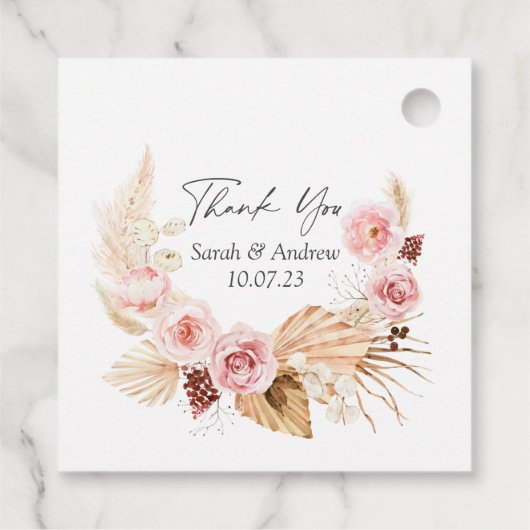 Pampas graboho florale waterverf bruiloft bedankjes labels (Achterkant)