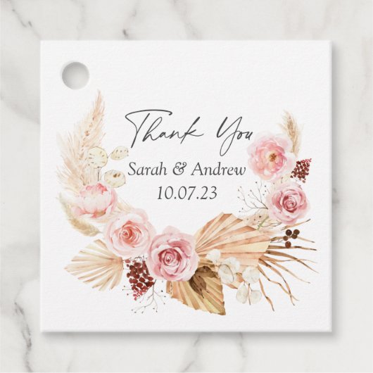 Pampas graboho florale waterverf bruiloft bedankjes labels (Voorkant)