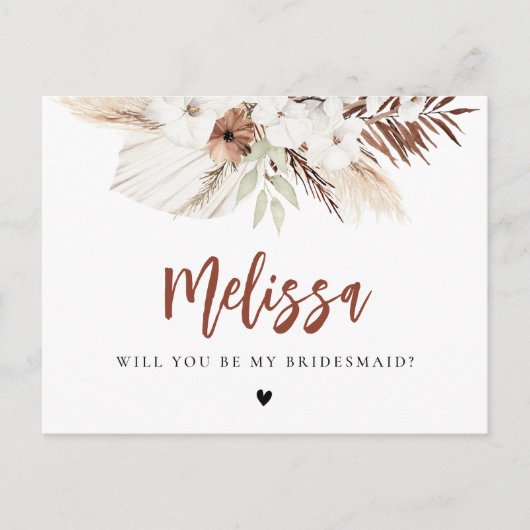 pampas graho boho bridesmaid - voorstel briefkaart (Voorkant)
