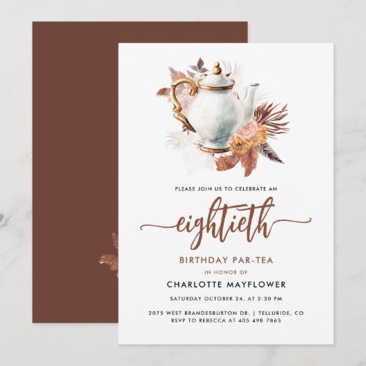 Pampas gras 80e verjaardag thee party kaart (Voorkant / Achterkant)