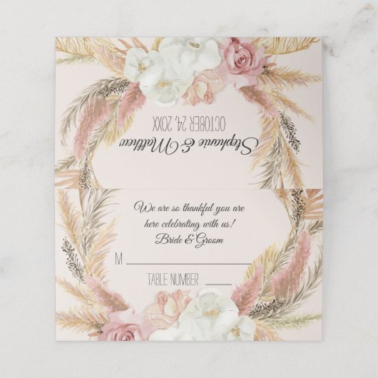 Pampas Gras Aardse Bloemen Boho Tent Plaats Kaarte Plaatskaartje (Buitenkant ongevouwen)