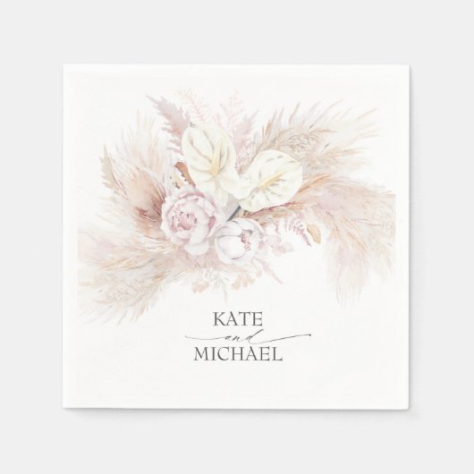 Pampas Gras Anthuriums Elegant Tropisch Servet (Voorkant)