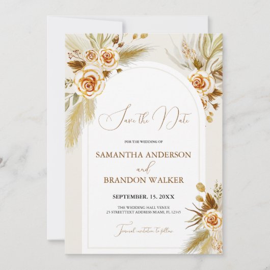 Pampas gras aquarel boho Save the Date Kaart (Voorkant)