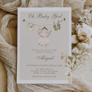 Pampas Gras Baby Meisje Kledinglijn Baby Shower Kaart