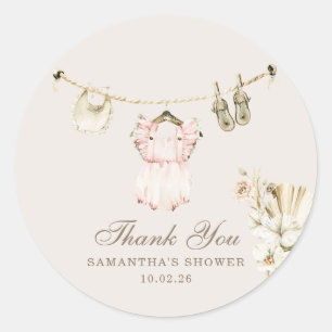 Pampas Gras Baby Meisje Kledinglijn Baby Shower Ronde Sticker
