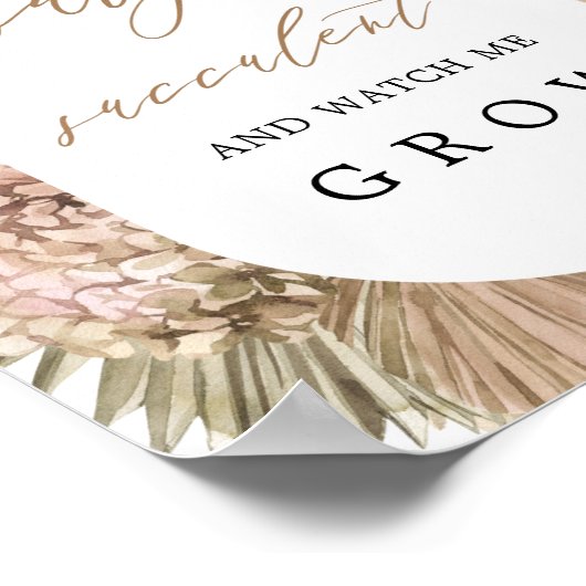 Pampas Gras Baby Succulent Baby Shower Bord Poster (Hoek)