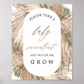 Pampas Gras Baby Succulent Baby Shower Bord Poster (Voorkant)