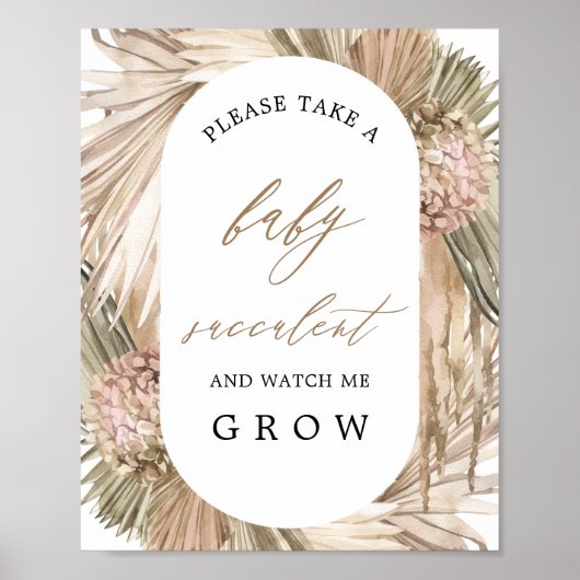 Pampas Gras Baby Succulent Baby Shower Bord Poster (Voorkant)