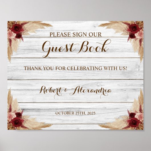 Pampas Gras Bezoek Ons Gastboek Huwelijk Poster (Voorkant)