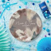 Pampas gras & bladeren aardachtige Bohemian bruilo Papieren Bordje (Feest)