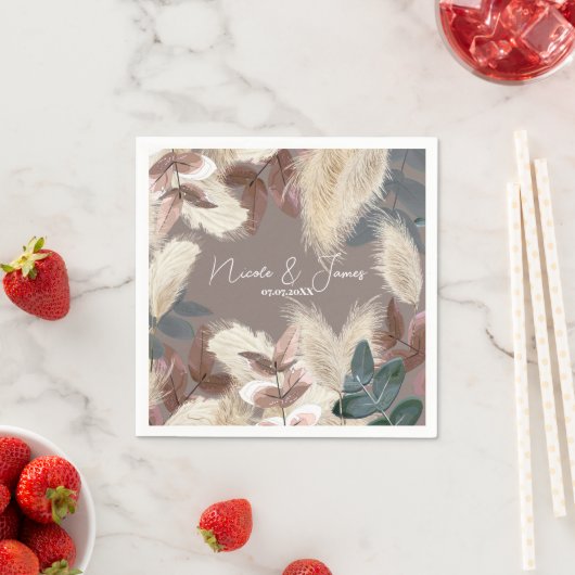 Pampas gras & bladeren aardachtige Bohemian bruilo Servet (Insitu)