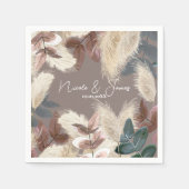 Pampas gras & bladeren aardachtige Bohemian bruilo Servet (Voorkant)