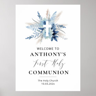 Pampas gras blauw bloemeneerste communie teken poster