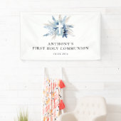 Pampas gras blauw bloemeneerste communie teken spandoek (Insitu)