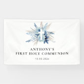 Pampas gras blauw bloemeneerste communie teken spandoek (Horizontaal)