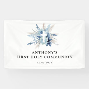 Pampas gras blauw bloemeneerste communie teken spandoek