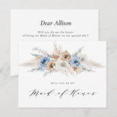 pampas gras blauw zal je mijn Maid of Honor Uitnodiging Briefkaart (Voorkant / Achterkant)