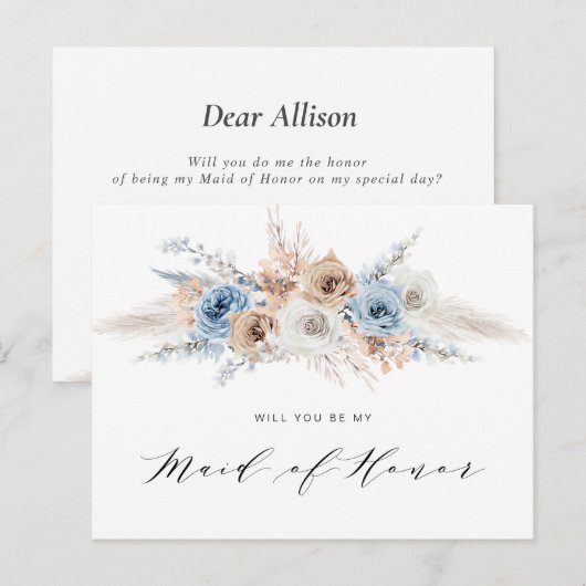 pampas gras blauw zal je mijn Maid of Honor Uitnodiging Briefkaart (Voorkant / Achterkant)