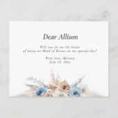 pampas gras blauw zal je mijn Maid of Honor Uitnodiging Briefkaart (Achterkant)