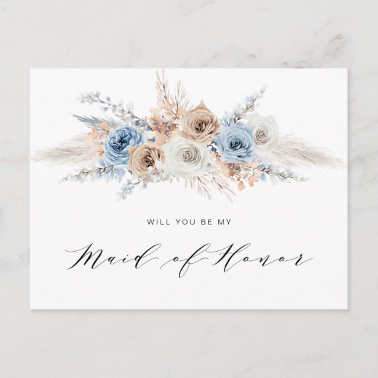 pampas gras blauw zal je mijn Maid of Honor Uitnodiging Briefkaart (Voorkant)