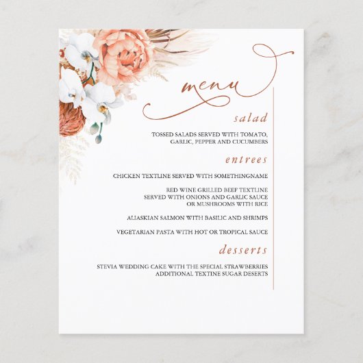 Pampas Gras Bloem Botanisch Terracotta Menu (Voorkant)