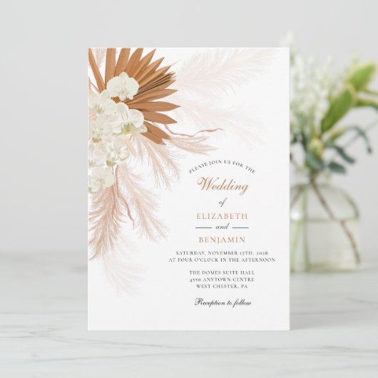 Pampas Gras Bloem Bruin Bruiloft Kaart (Staand voorkant)