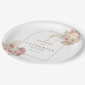 Pampas Gras Bloem Doop Christening Papieren Bordje (Gekanteld)