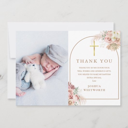 Pampas Gras Bloem Foto Collage Doop Bedankkaart (Voorkant)
