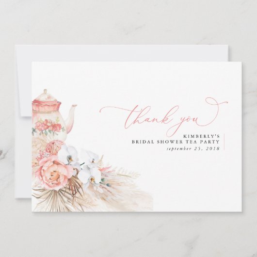 Pampas Gras Bloem Roze Bruiloft Dank Je Bedankkaart (Voorkant)