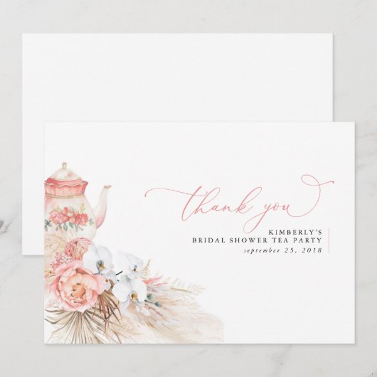 Pampas Gras Bloem Roze Bruiloft Dank Je Bedankkaart (Voorkant / Achterkant)