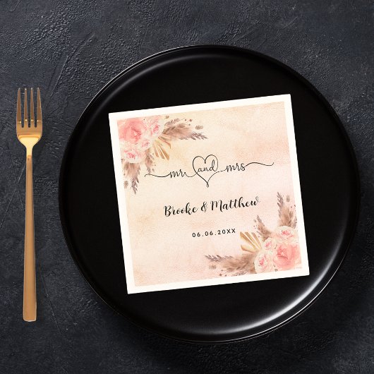 Pampas gras bloemen boho mr mrs hart bruiloft servet