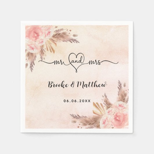 Pampas gras bloemen boho mr mrs hart bruiloft servet (Voorkant)