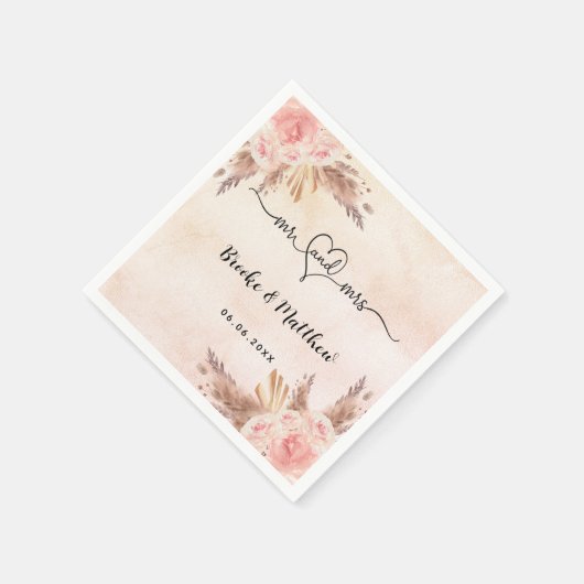 Pampas gras bloemen boho mr mrs hart bruiloft servet (Hoek)