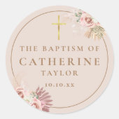 Pampas Gras Bloemen Doop Favor Ronde Sticker (Voorkant)