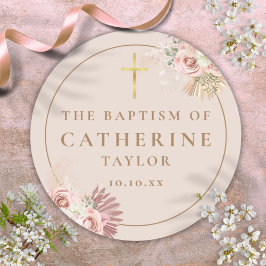 Pampas Gras Bloemen Doop Favor Ronde Sticker