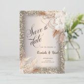 Pampas Gras Bloemen Glitter Frame Bewaar de Datum Save The Date (Staand voorkant)