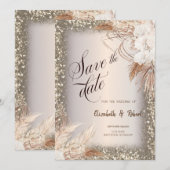 Pampas Gras Bloemen Glitter Frame Bewaar de Datum Save The Date (Voorkant / Achterkant)