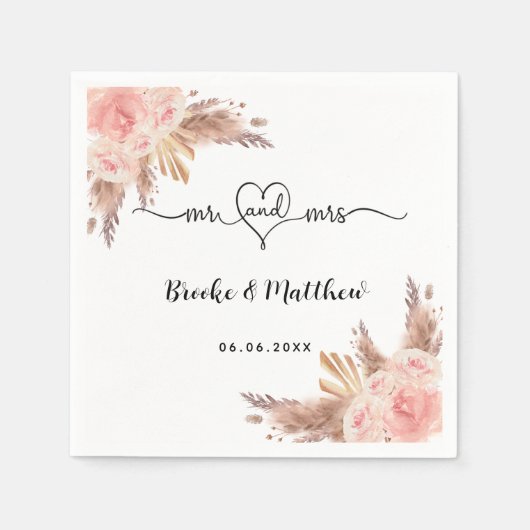 Pampas gras bloemen meneer hart boho bruiloft servet (Voorkant)