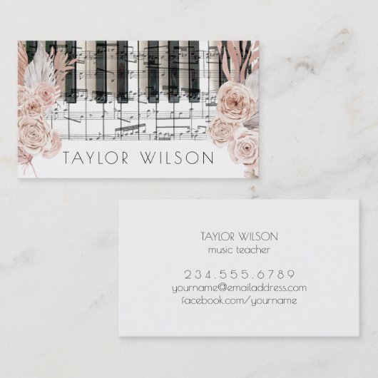 pampas gras bloemen pianist muziekleraar visitekaartje (Voorkant / Achterkant)