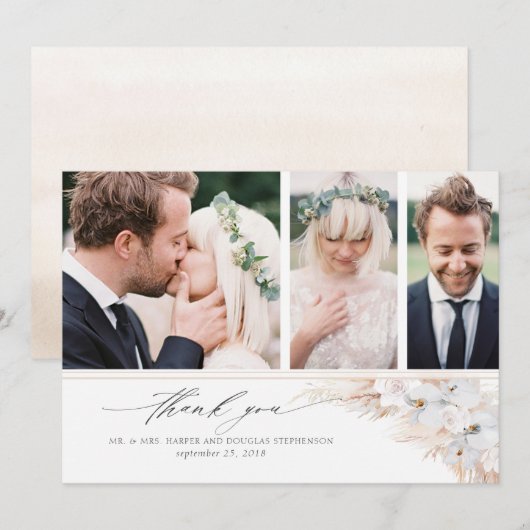 Pampas gras bloemenbruiloft dank u foto bedankkaart (Voorkant / Achterkant)